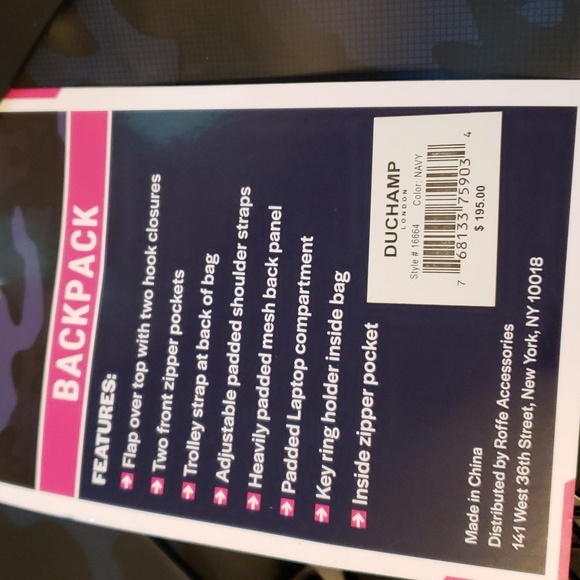 Duchamp of London Waterproof Blue/Black Camo BACKPACK NWT Unisex - Picture 2 of 9